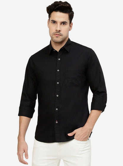 Black Solid Slim Fit Casual Shirt | Greenfibre