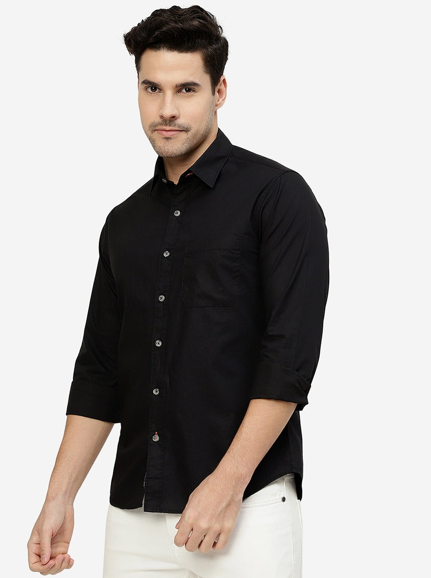 Black Solid Slim Fit Casual Shirt | Greenfibre