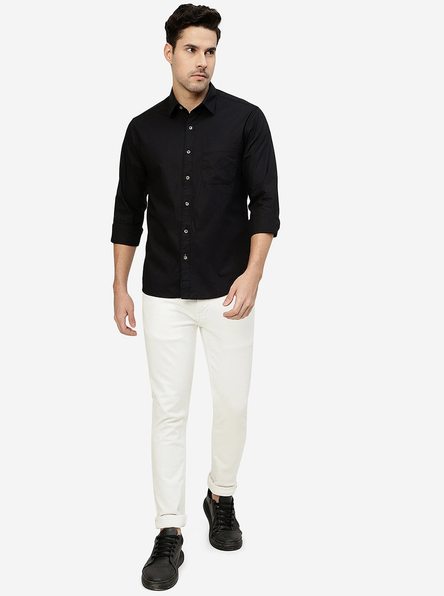 Black Solid Slim Fit Casual Shirt | Greenfibre