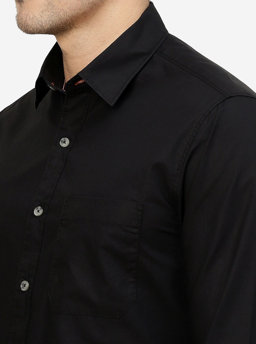 Black Solid Slim Fit Casual Shirt | Greenfibre