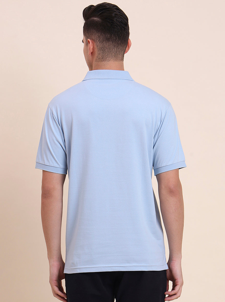Sky Blue Printed Regular Fit Polo T-Shirt | Greenfibre