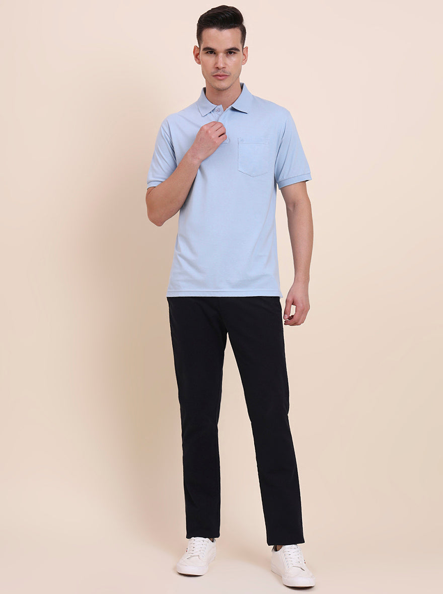 Sky Blue Solid Regular Fit Polo T-Shirt | Greenfibre