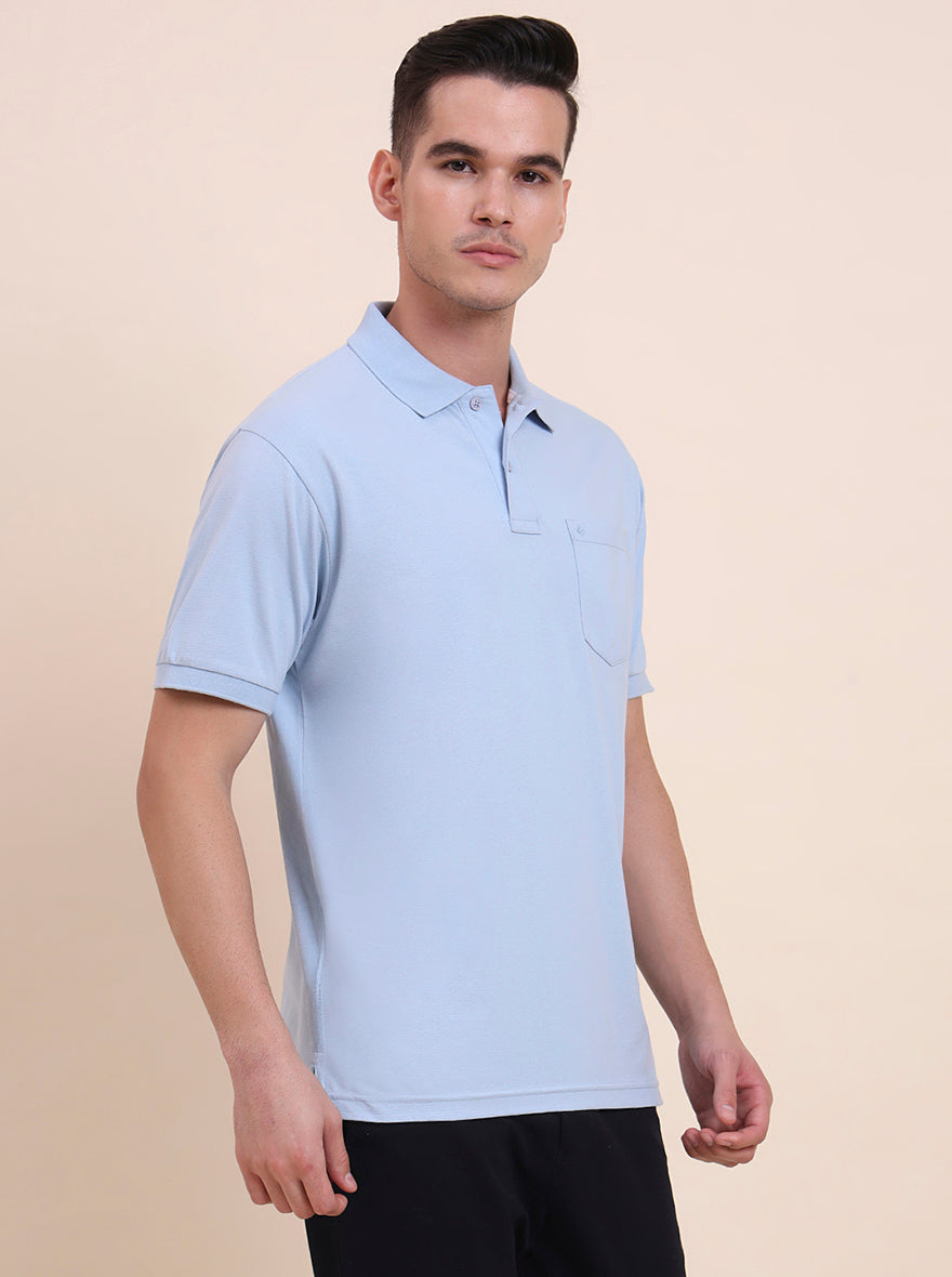 Sky Blue Printed Regular Fit Polo T-Shirt | Greenfibre