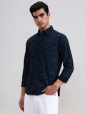 Navy Blue Printed Slim Fit Casual Shirt | Greenfibre