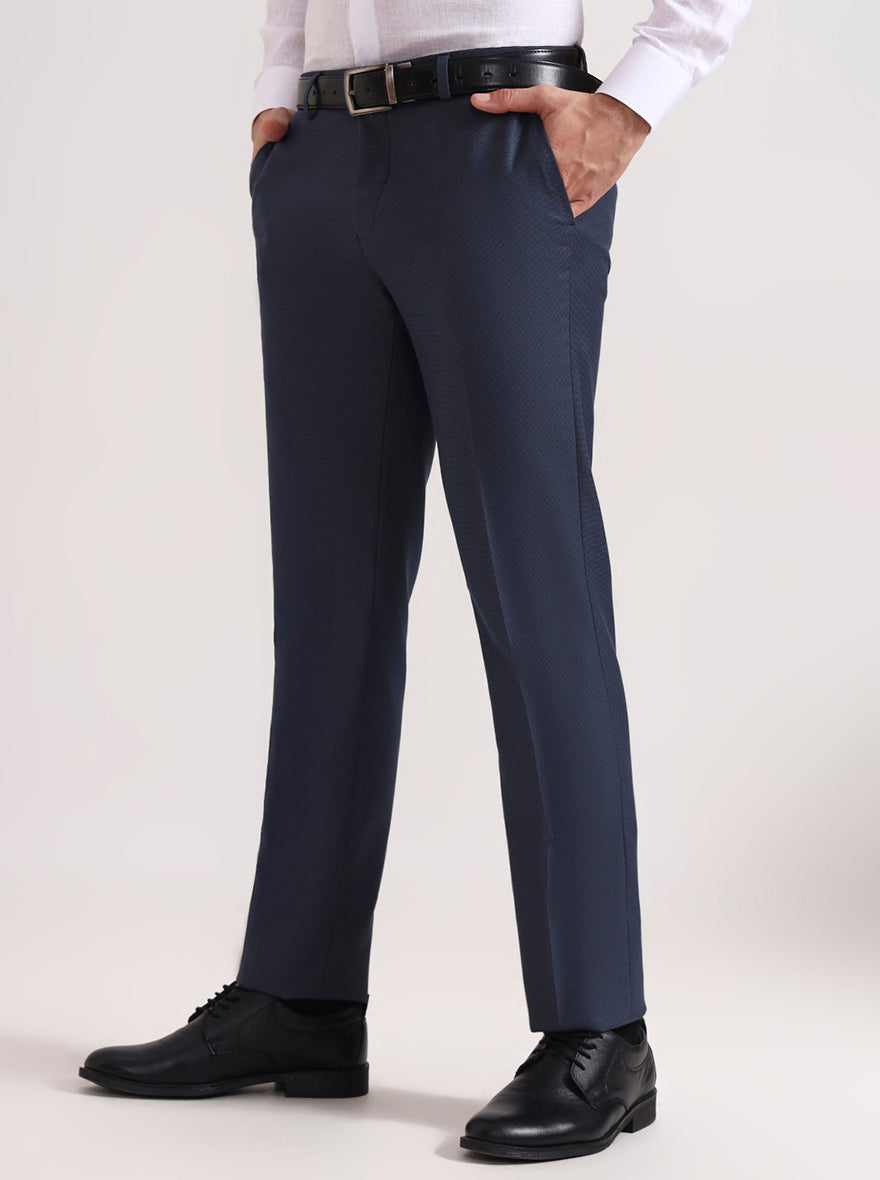 Blue Solid Slim Fit Formal Trouser | Greenfibre