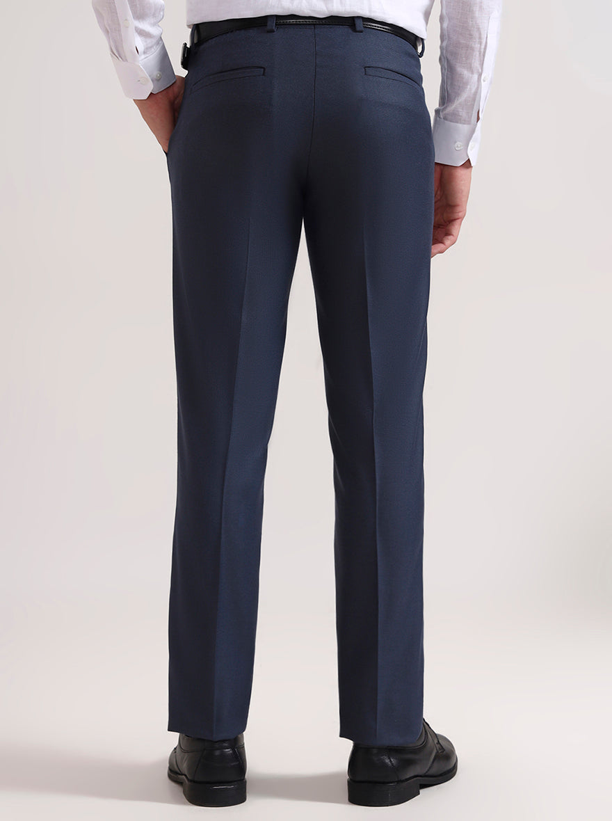 Blue Solid Slim Fit Formal Trouser | Greenfibre