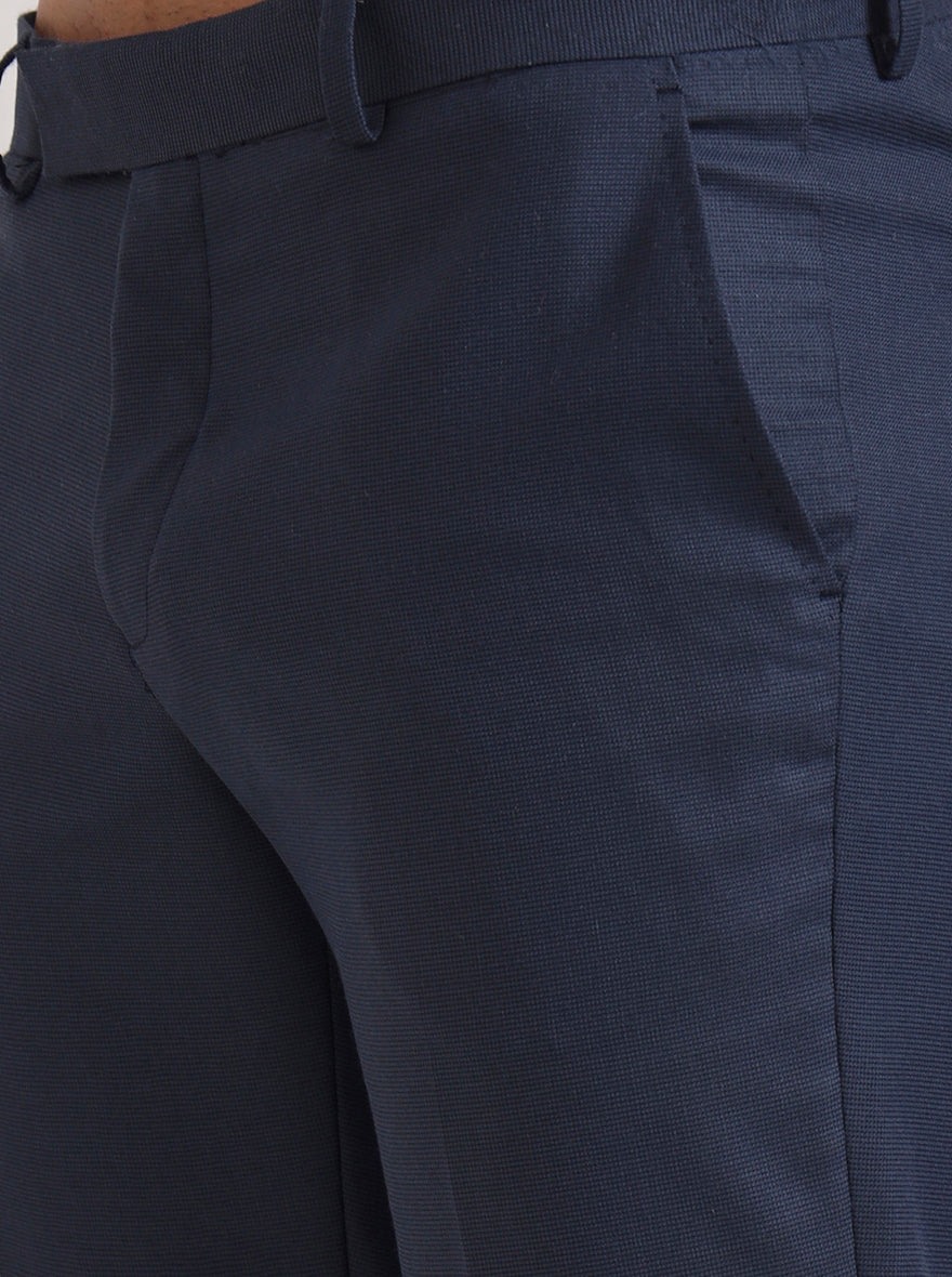 Blue Solid Slim Fit Formal Trouser | Greenfibre