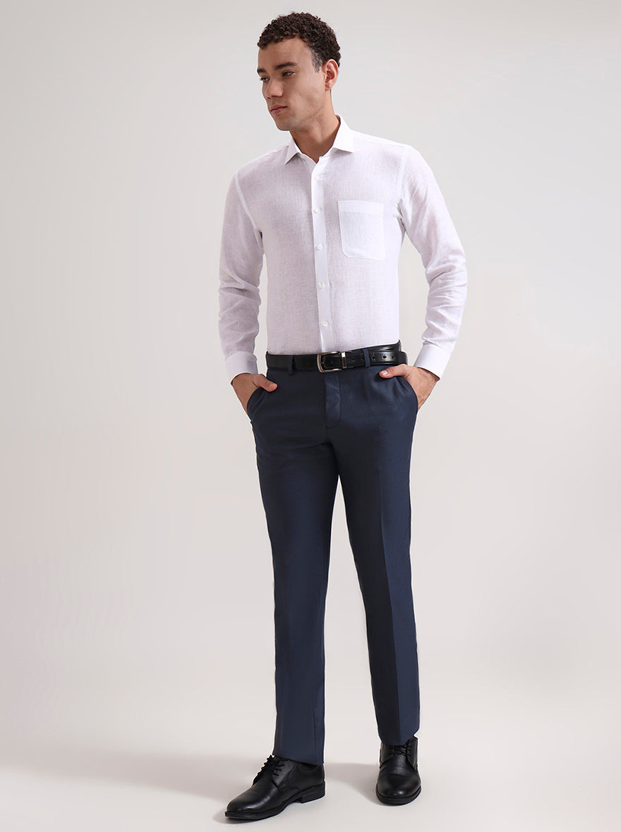 Blue Solid Slim Fit Formal Trouser | Greenfibre