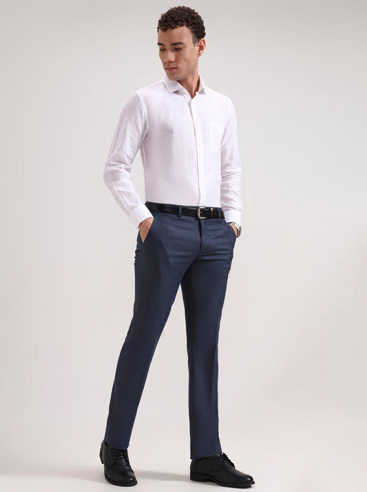 Blue Solid Slim Fit Formal Trouser | Greenfibre
