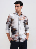 Light Grey Printed Slim Fit Casual Shirt | Greenfibre