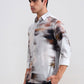 Light Grey Printed Slim Fit Casual Shirt | Greenfibre