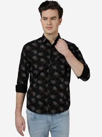 Black Printed Slim Fit Casual Shirt | Greenfibre