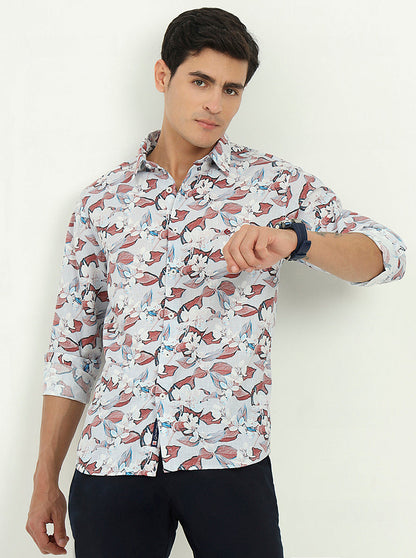 Grey & Brown Printed Slim Fit Casual Shirt | Greenfibre