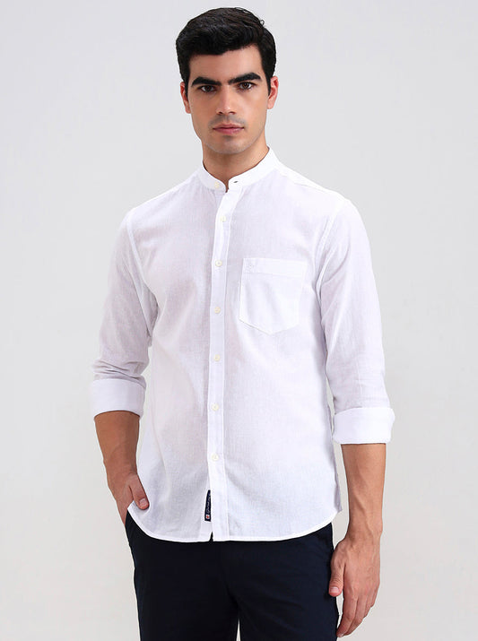 White Solid Slim Fit Casual Shirt | Greenfibre