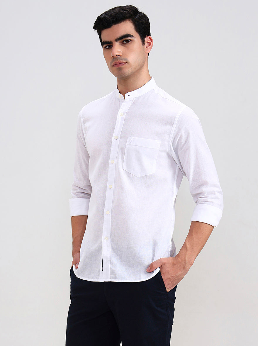 White Solid Slim Fit Casual Shirt | Greenfibre