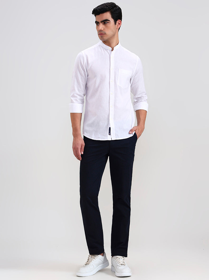 White Solid Slim Fit Casual Shirt | Greenfibre