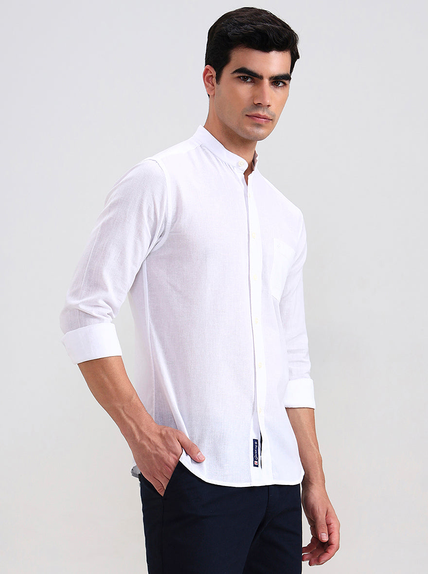 White Solid Slim Fit Casual Shirt | Greenfibre