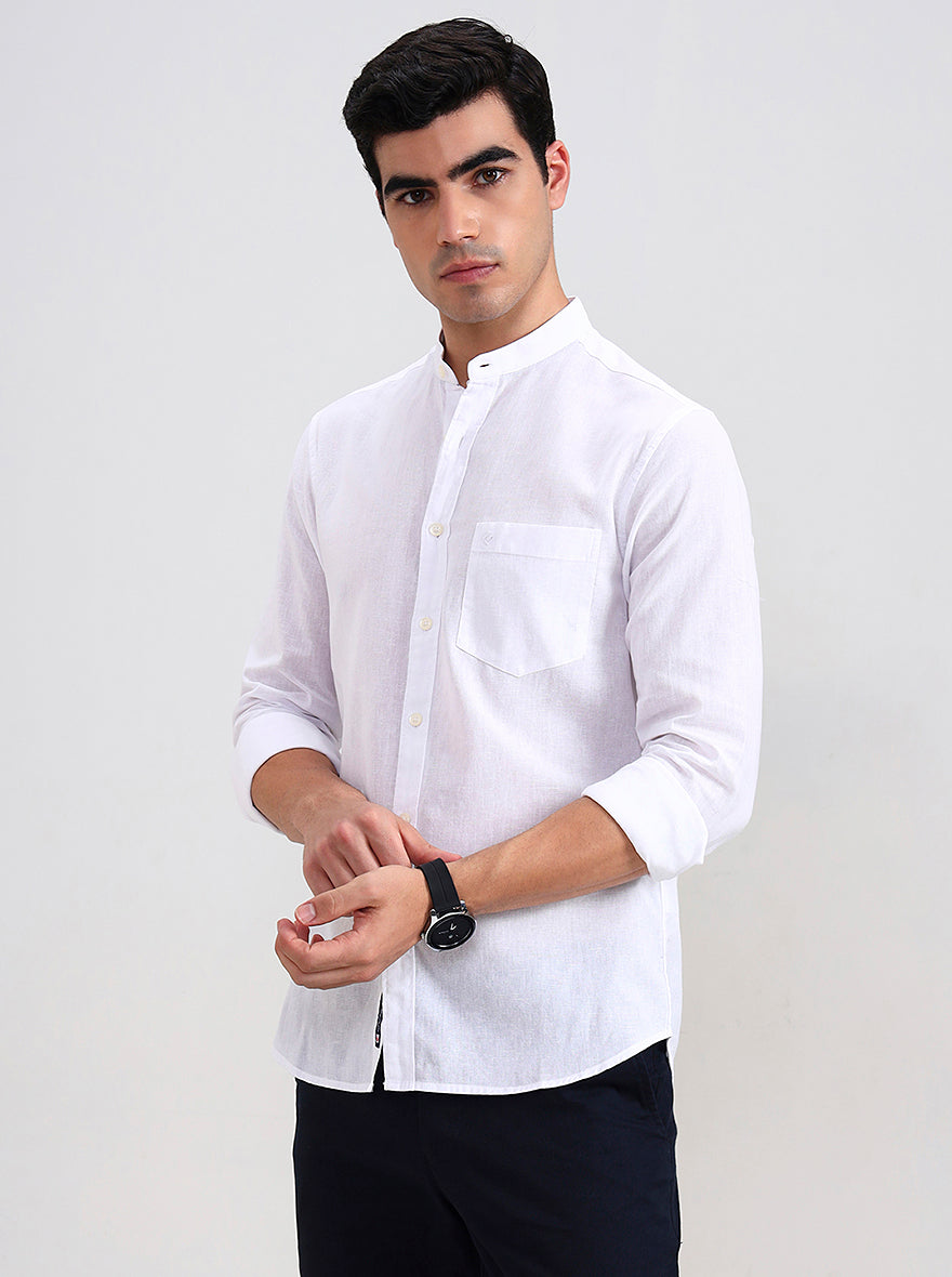 White Solid Slim Fit Casual Shirt | Greenfibre