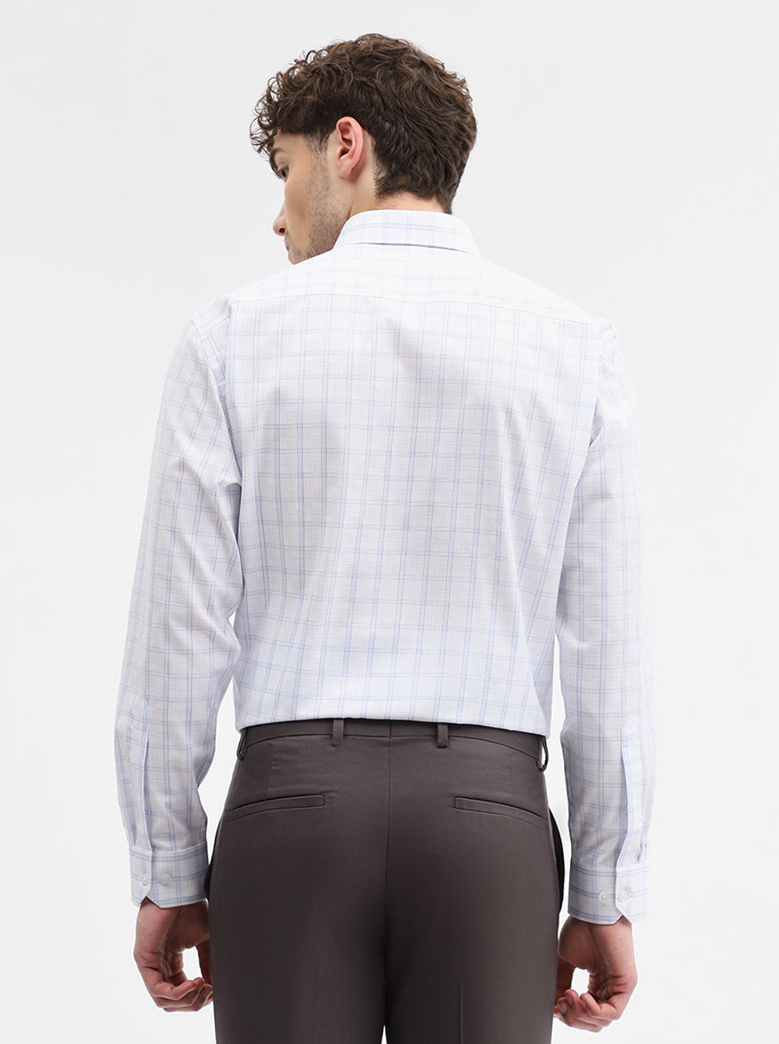 White & Blue Checked Regular Fit Formal Shirt | Greenfibre