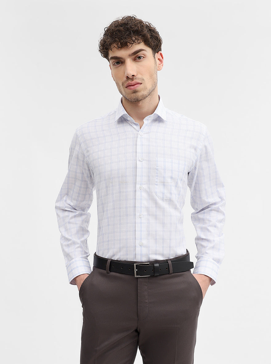 White & Blue Checked Regular Fit Formal Shirt | Greenfibre