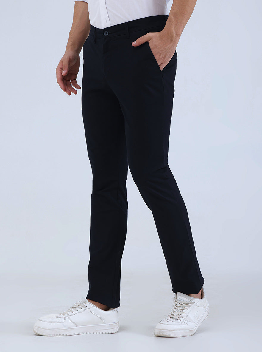 Navy Blue Solid Super Slim Fit Casual Trouser | Greenfibre