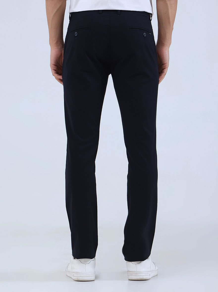 Navy Blue Solid Super Slim Fit Casual Trouser | Greenfibre