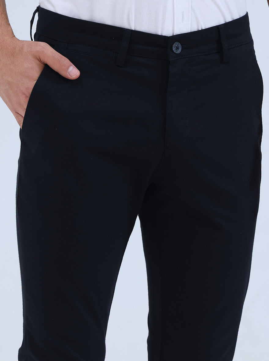 Navy Blue Solid Super Slim Fit Casual Trouser | Greenfibre