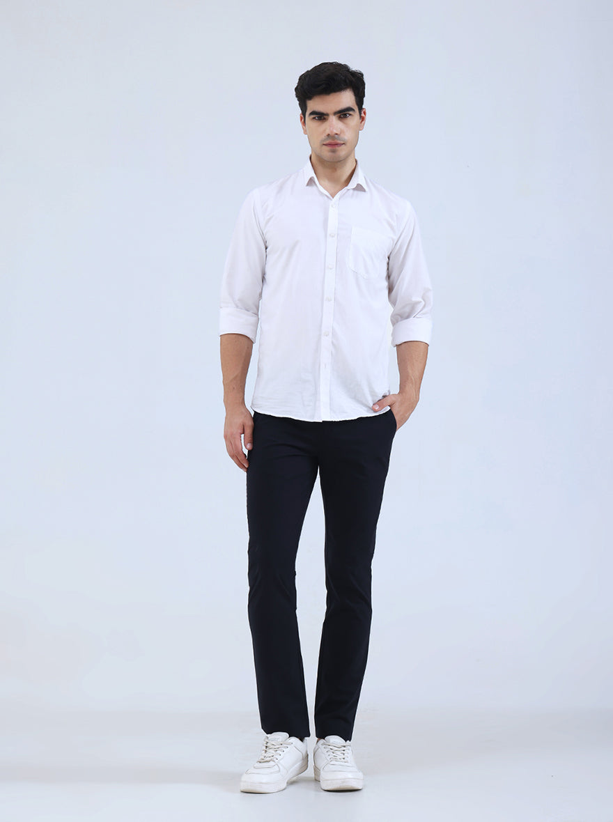 Navy Blue Solid Super Slim Fit Casual Trouser | Greenfibre