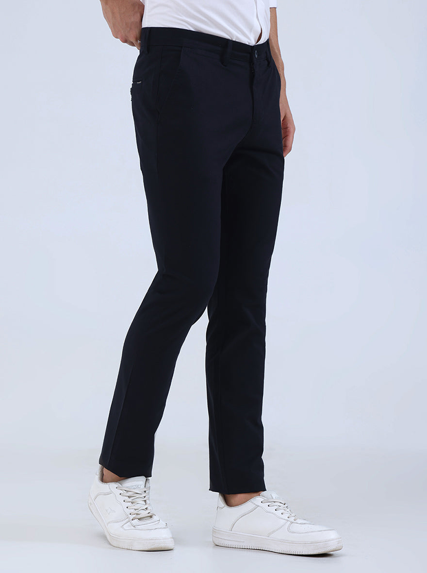 Navy Blue Solid Super Slim Fit Casual Trouser | Greenfibre