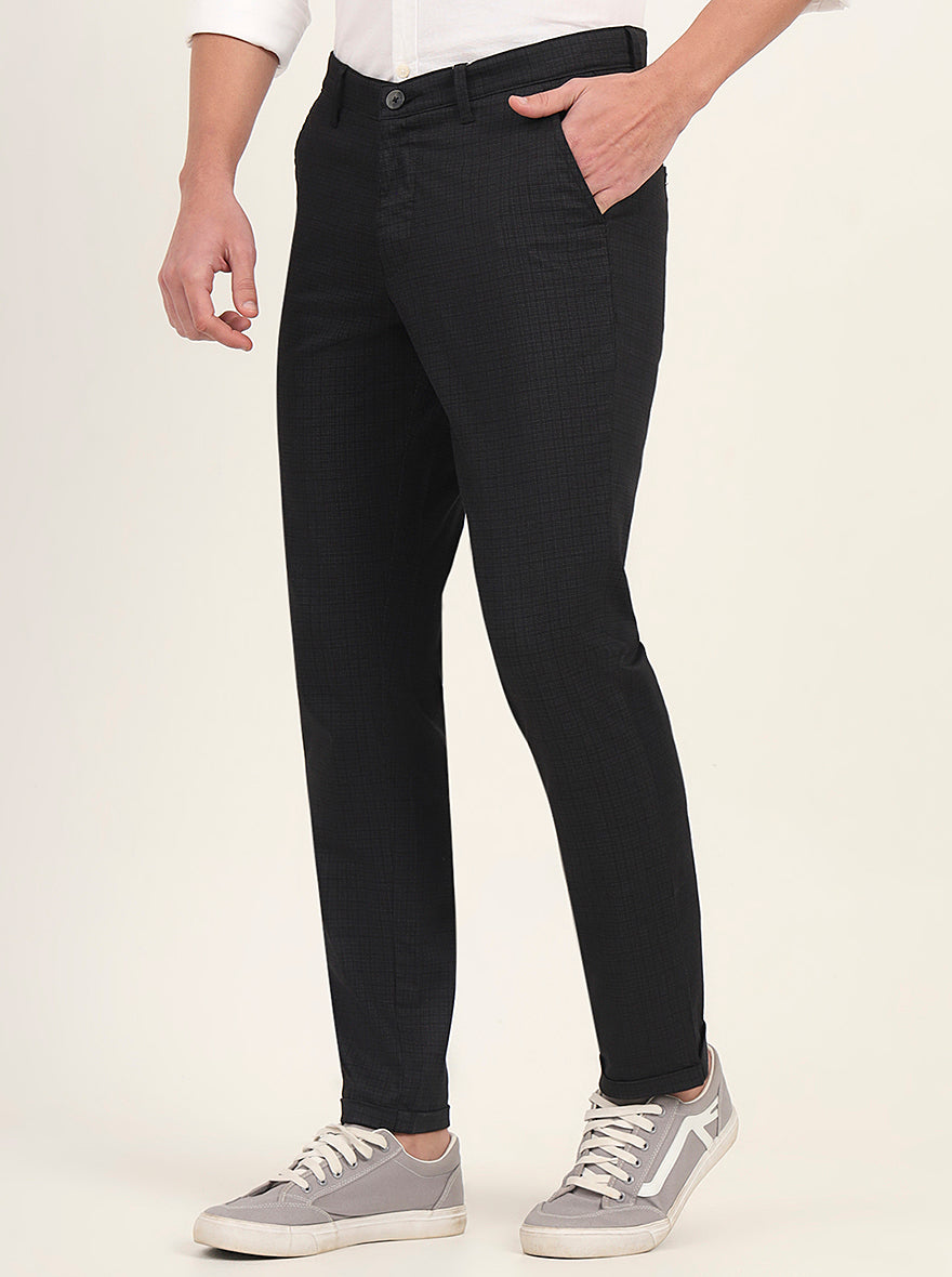 Black Printed Neo Fit Casual Trouser | Greenfibre