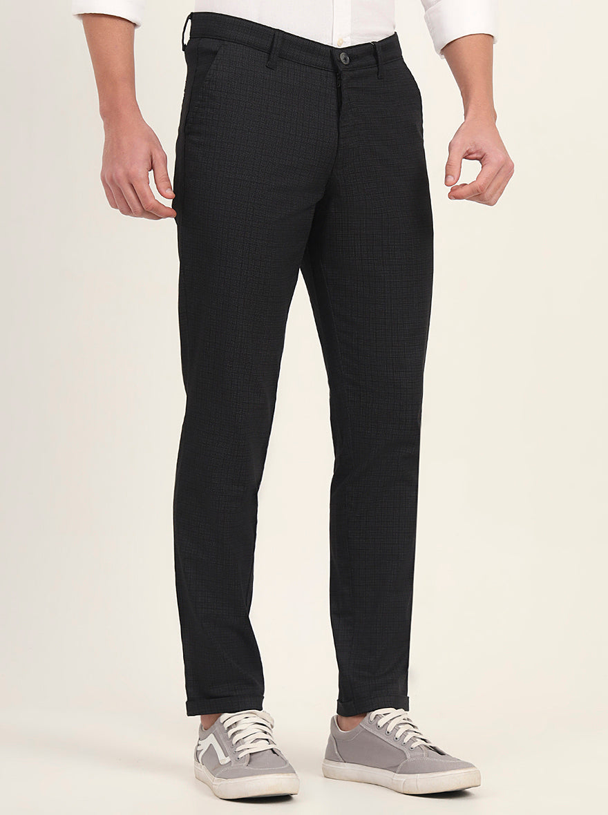 Black Printed Neo Fit Casual Trouser | Greenfibre
