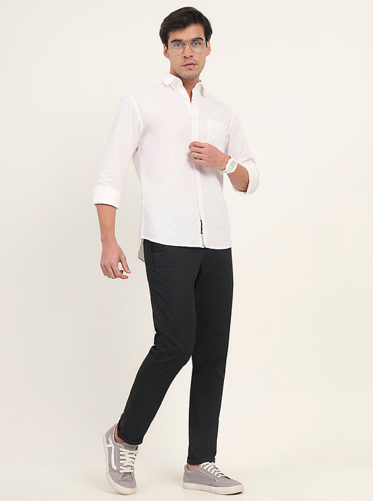 Black Printed Neo Fit Casual Trouser | Greenfibre