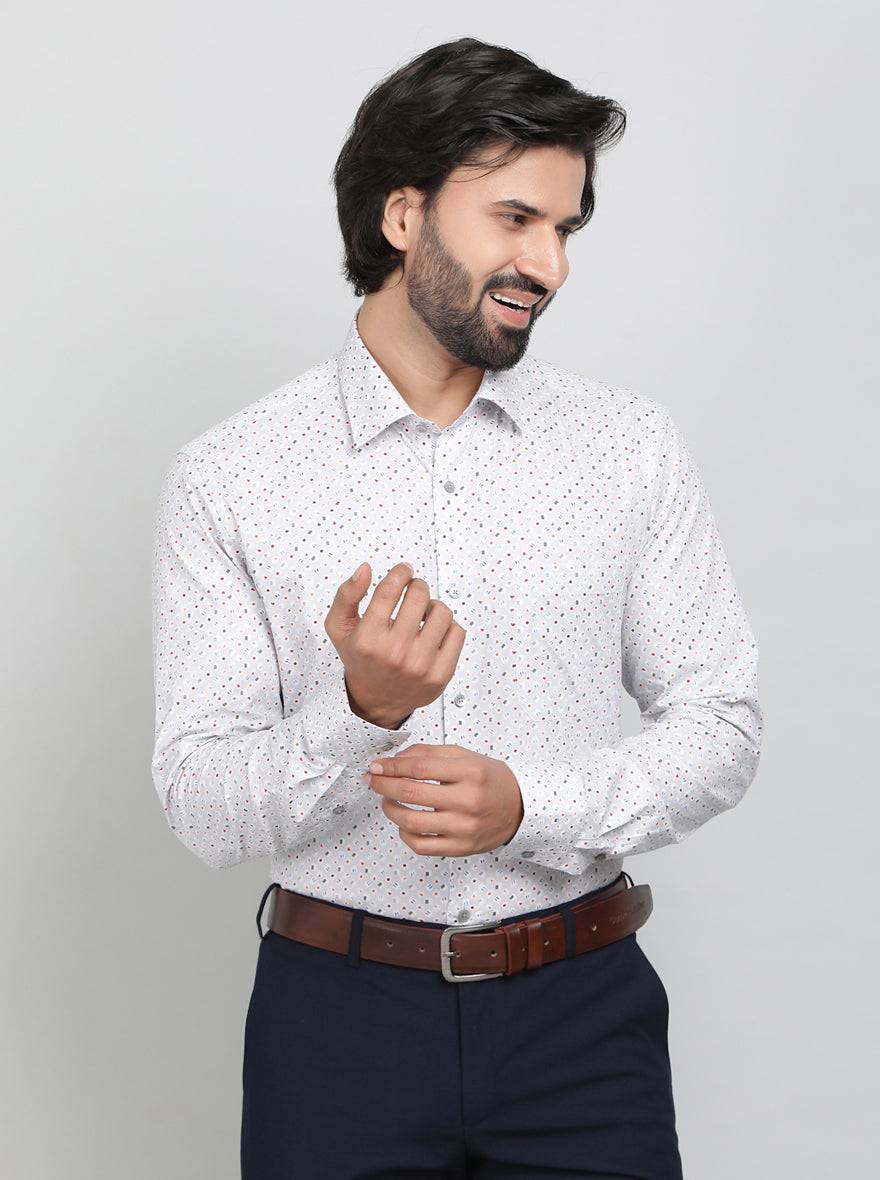 Grey Printed Slim Fit Formal Shirt | JadeBlue Youth