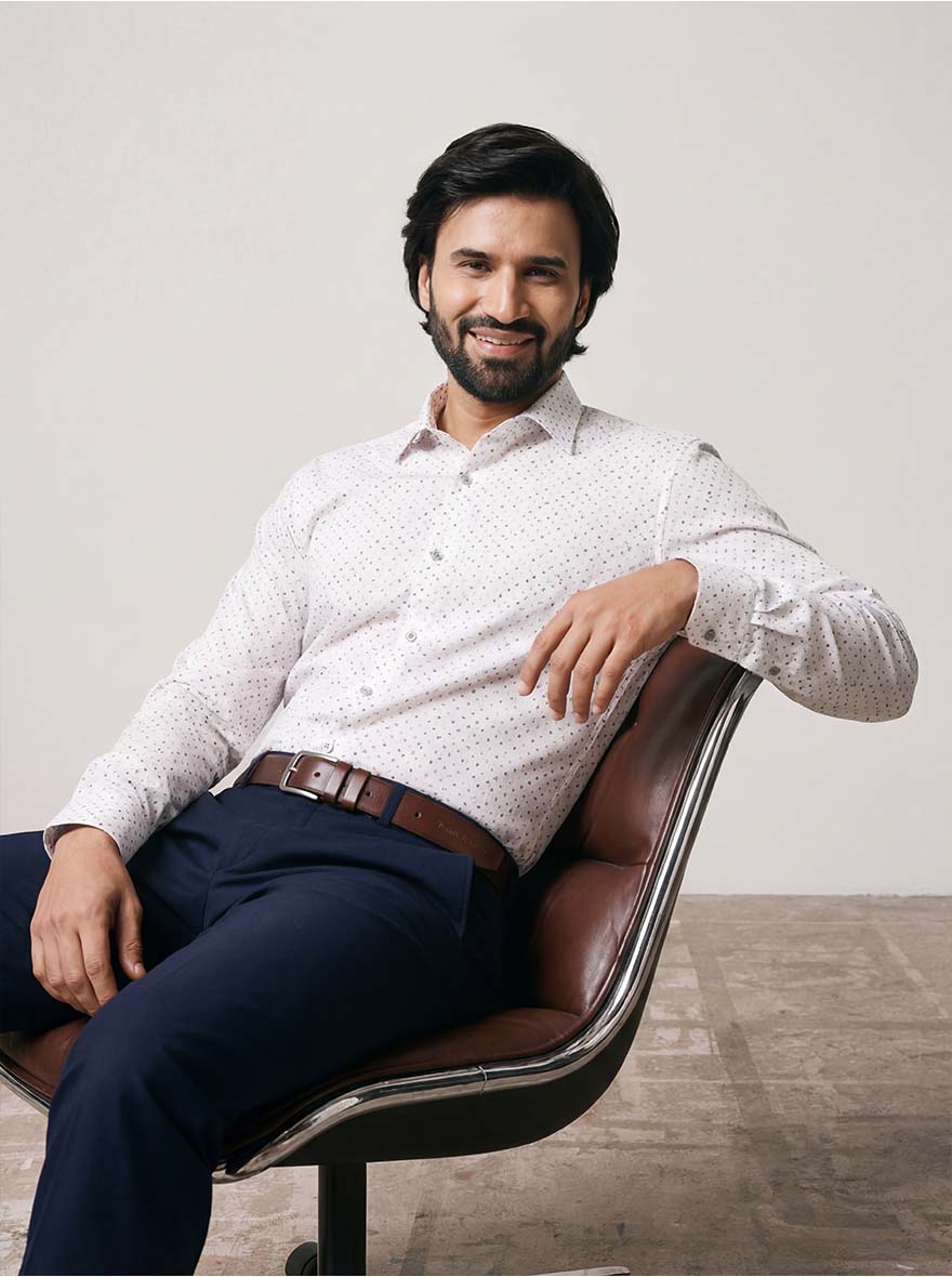Grey Printed Slim Fit Formal Shirt | JadeBlue Youth