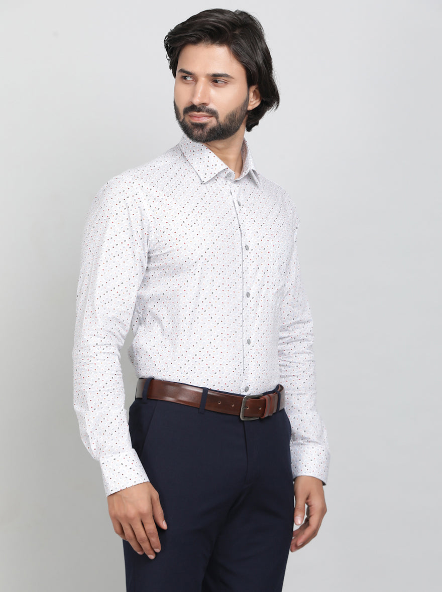 Grey Printed Slim Fit Formal Shirt | JadeBlue Youth