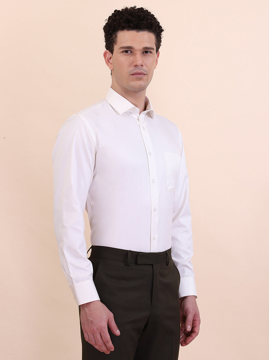 Cream Solid Slim Fit Formal Shirt | Greenfibre