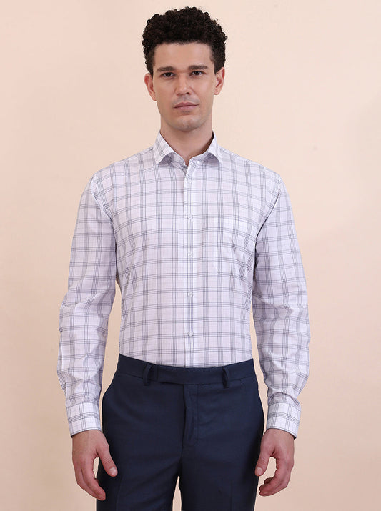 White & Grey Checked Regular Fit Formal Shirt | Greenfibre