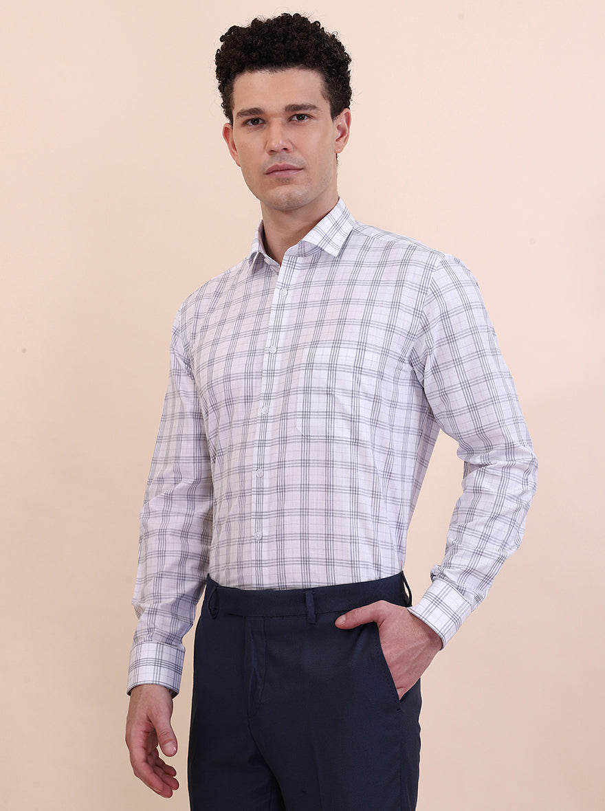 White & Grey Checked Regular Fit Formal Shirt | Greenfibre