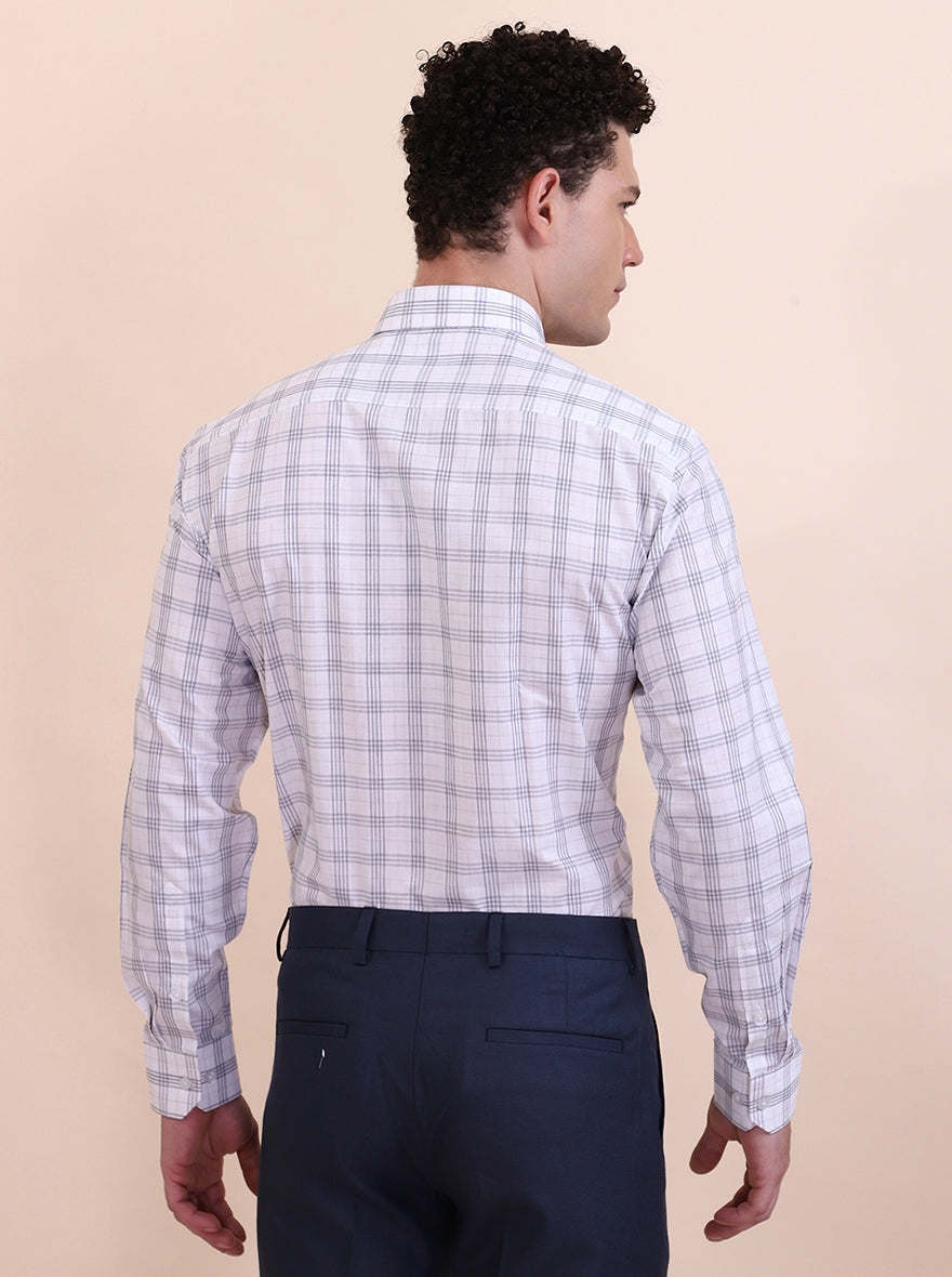 White & Grey Checked Regular Fit Formal Shirt | Greenfibre