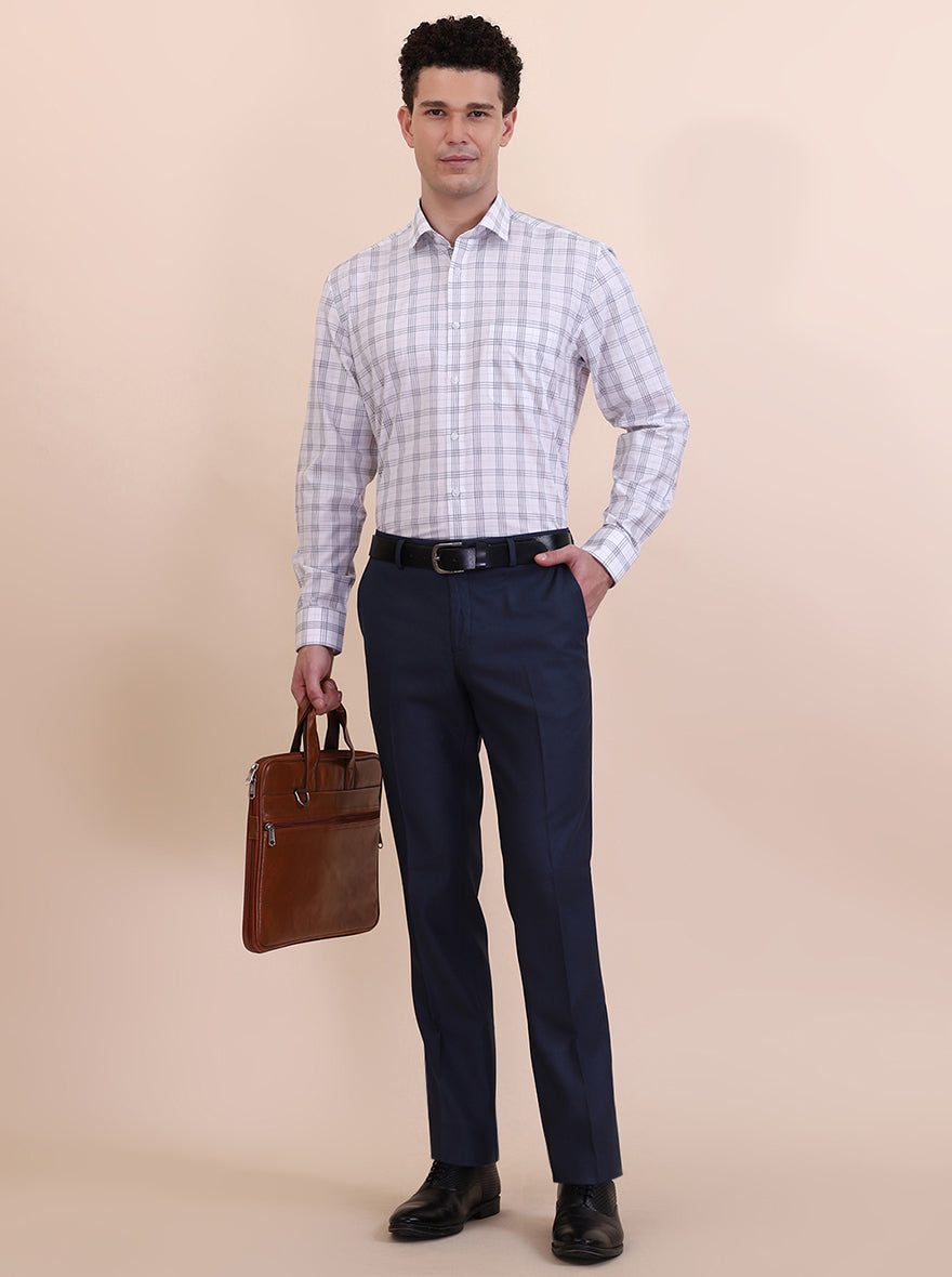 White & Grey Checked Regular Fit Formal Shirt | Greenfibre