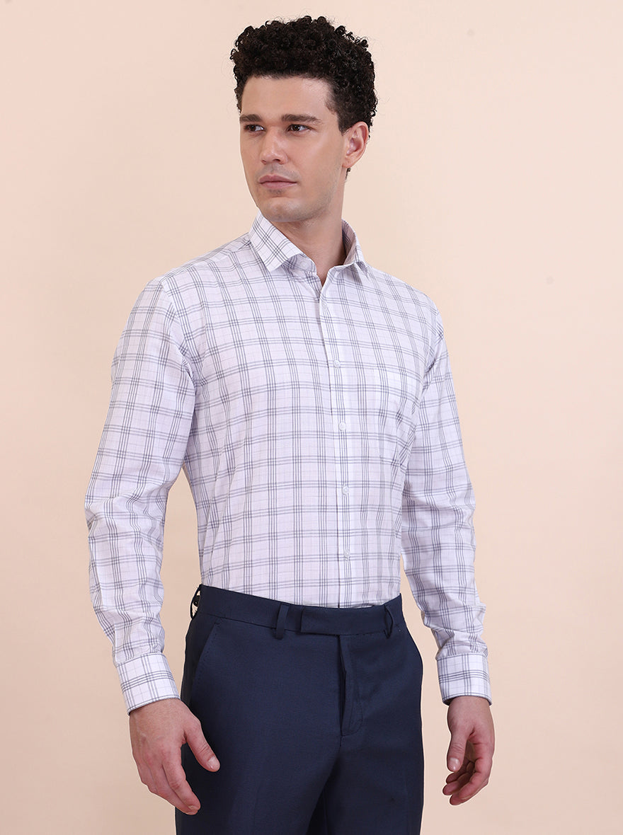 White & Grey Checked Regular Fit Formal Shirt | Greenfibre