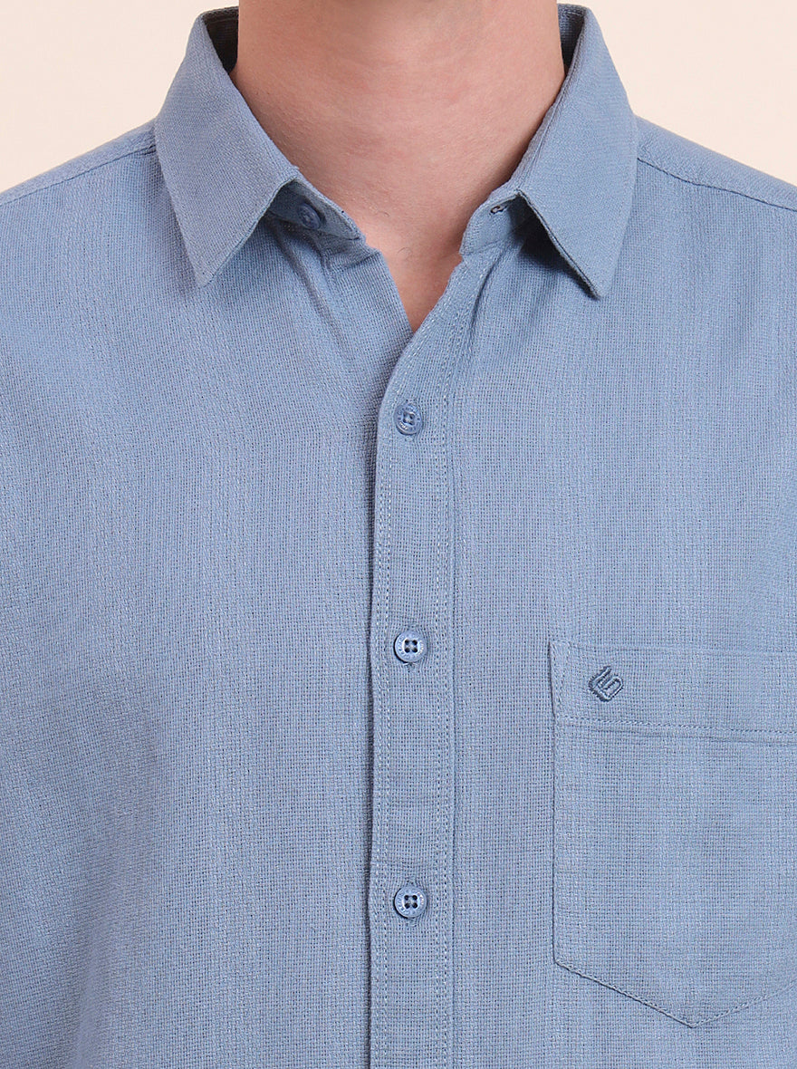 Steel Blue Solid Slim Fit Casual Shirt | Greenfibre