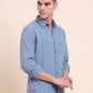 Steel Blue Solid Slim Fit Casual Shirt | Greenfibre