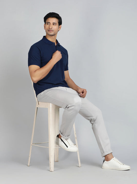 Navy Blue Solid Regular Fit Polo T-Shirt | Greenfibre