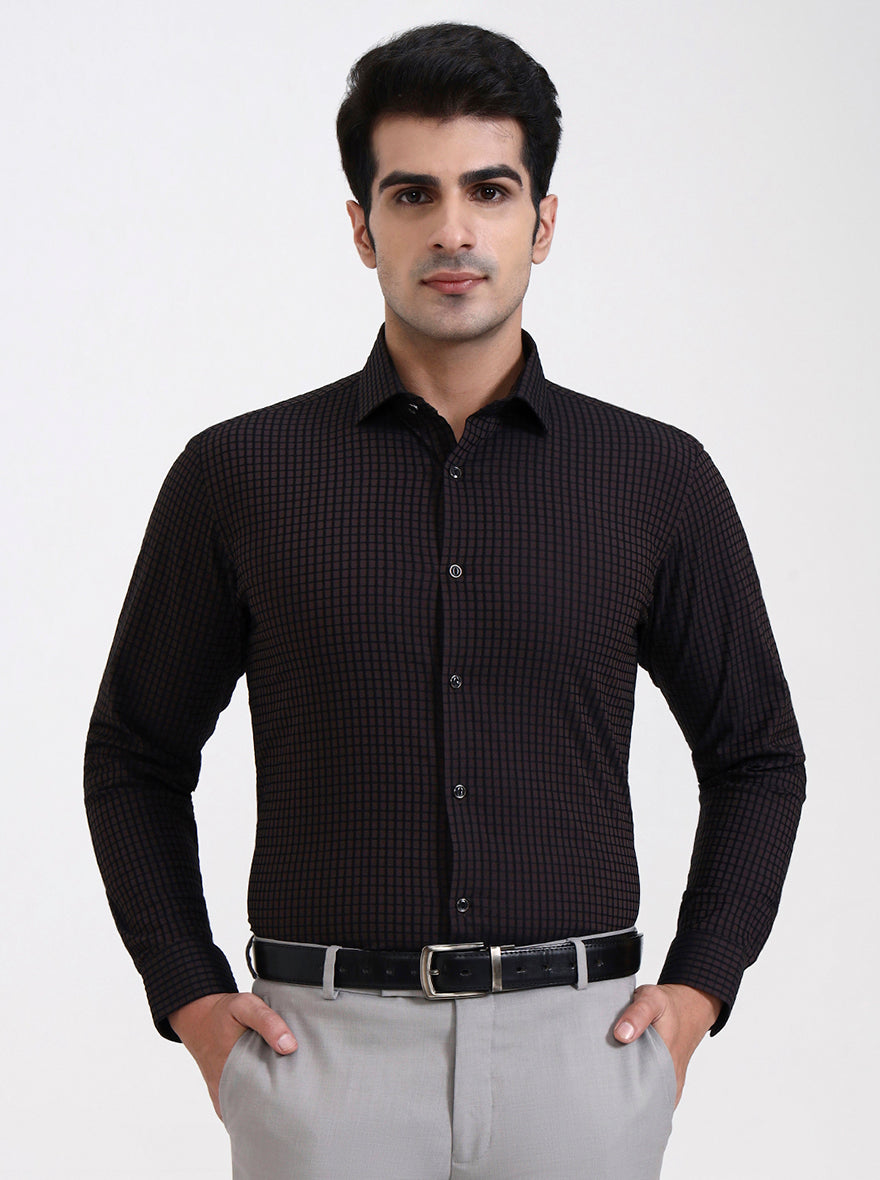 Brown Checked Slim Fit Party Wear Shirt | Greenfibre