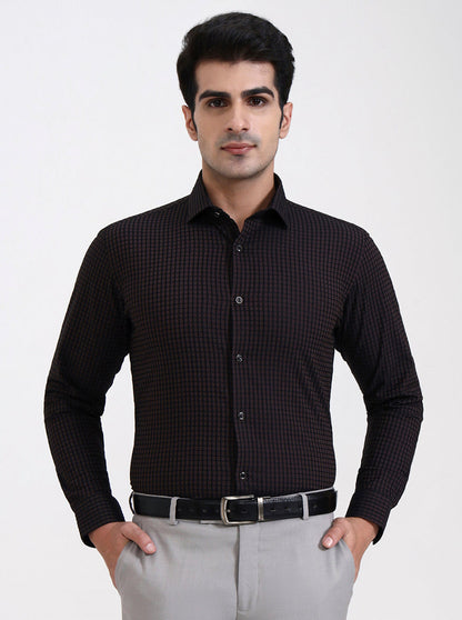 Brown Checked Slim Fit Party Wear Shirt | Greenfibre