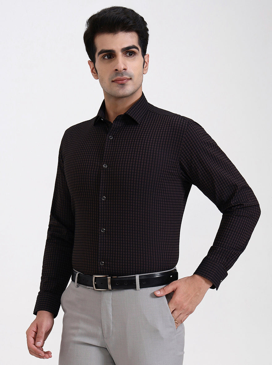 Brown Checked Slim Fit Party Wear Shirt | Greenfibre