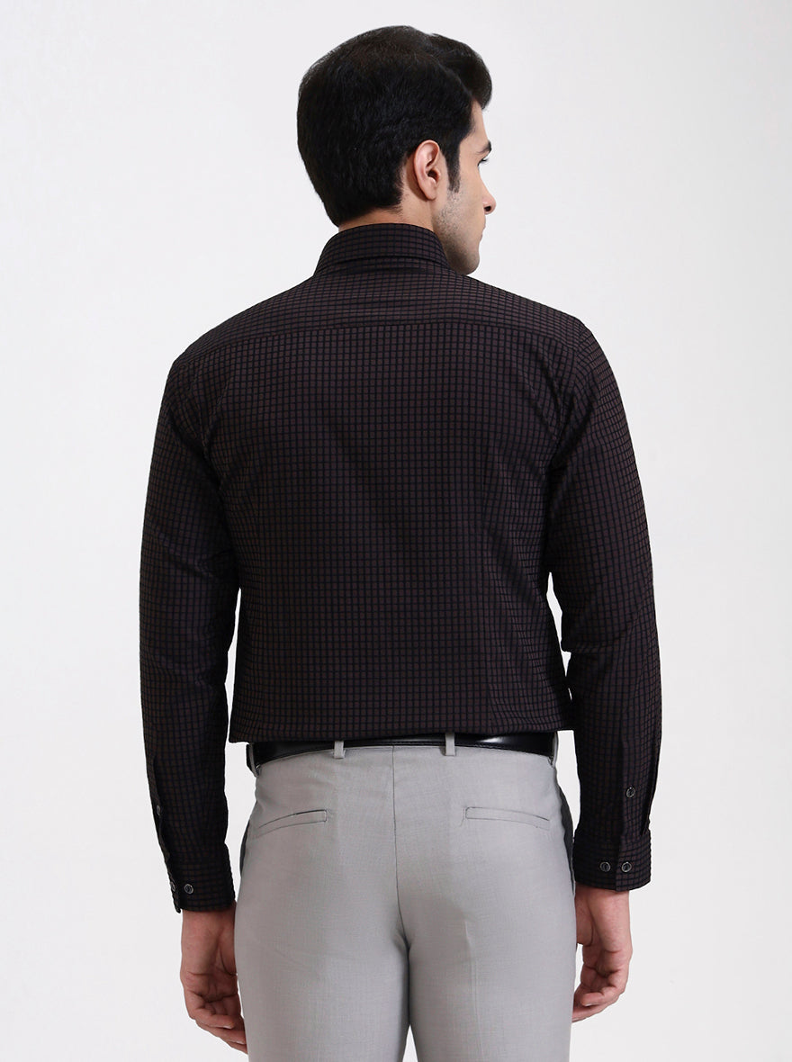 Brown Checked Slim Fit Party Wear Shirt | Greenfibre