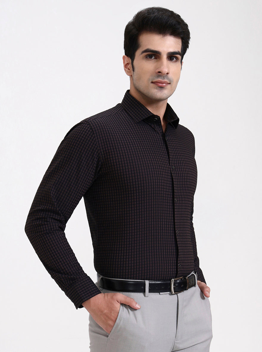 Brown Checked Slim Fit Party Wear Shirt | Greenfibre