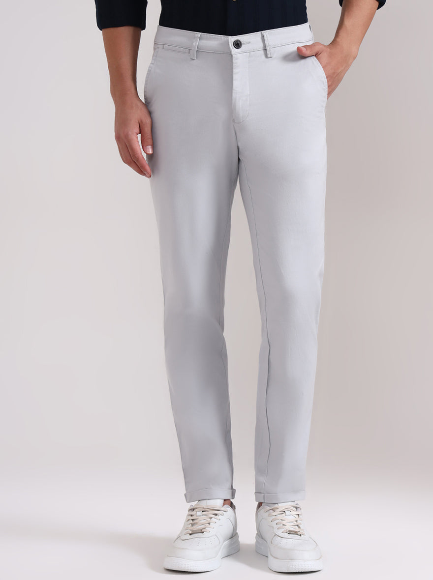 Steel Grey Solid Neo Fit Casual Trouser | Greenfibre